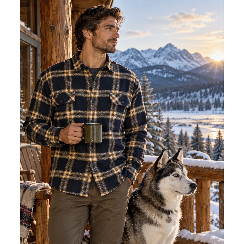 Patagonia Mens L Midweight Fjord Flannel Shirt Northern Lights Navy Plaid Cotton